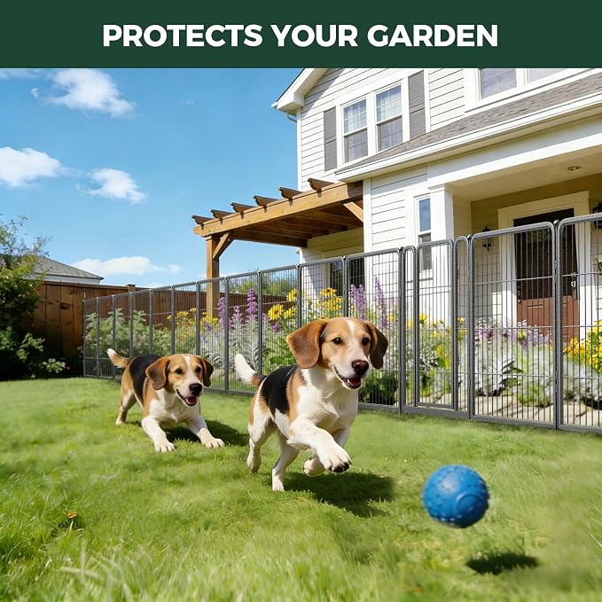 FXW Garden Fence Outdoor for the Yard – 32in(H) x 72.9ft(L) Heavy Duty Metal Animal Barrier for Dog, No Dig Decorative Dog Fence, 32 Panels, Silver