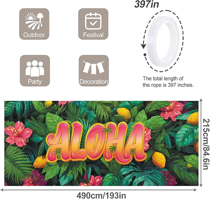 7 * 16FT Summer ALOHA Garage Door Cover Decorations Sunset Palm Trees Garage Door Banner for Outdoor Indoor Summer Party Photography Backdrop