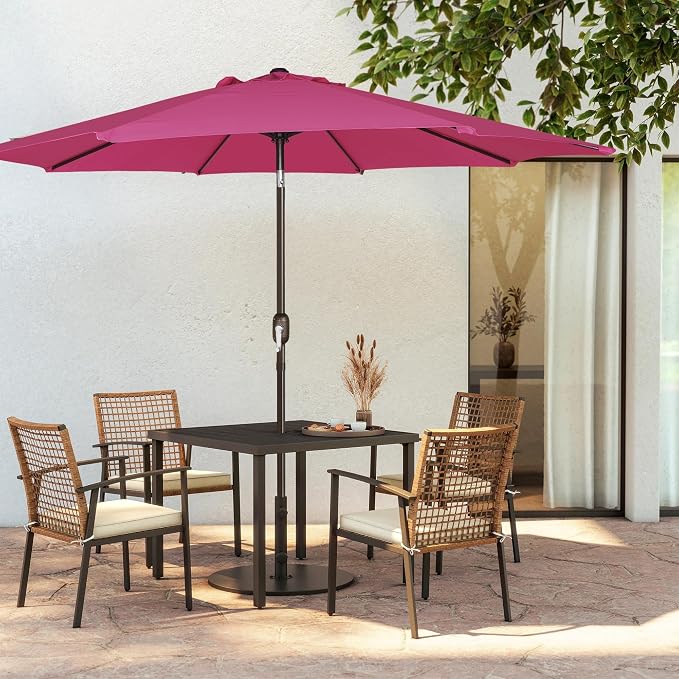 Blissun 9' Outdoor Patio Umbrella, Outdoor Table Umbrella, Yard Umbrella, Market Umbrella with 8 Sturdy Ribs, Push Button Tilt and Crank