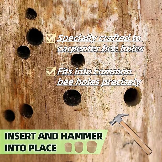 218 Pieces 3-in-1 Carpenter Bee Holes Repair Kit, Small Medium Large Wood Bee Hole Plugs, Carpenter Bee Corks Set, 3-Step Total Fix Solution