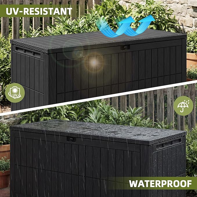 UDPATIO 120 Gallon Deck Box, Outdoor Storage Box Lockable Waterproof Indoor Outdoor Storage Container for Patio Cushions, Garden Tools, Package Delivery Boxes for outside