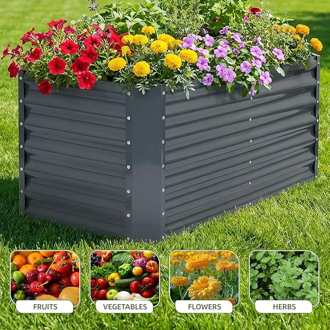 4x2x1.86ft Raised Garden Bed - Galvanized Deep Root Planter Boxes Outdoor with Wing Nuts and Safety Edges for Gardening Vegetables, Flowers, Herbs, Succulents - Gray