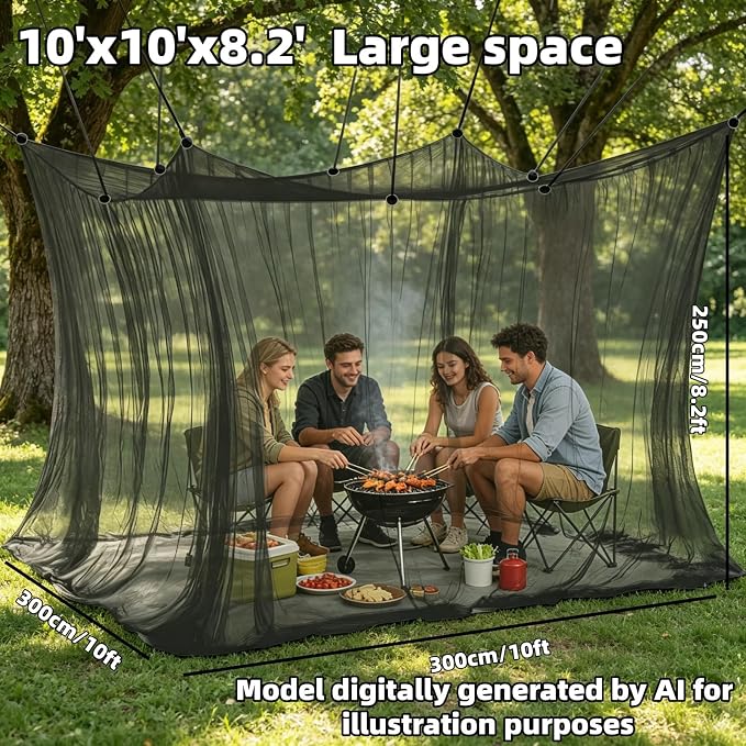10'x10'x8.2' Outdoor Camping&Patio Mosquito Netting,Large Mosquito Netting with Hanging Ropes for Patio Camping Home Outdoor Travel (White)