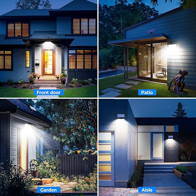 Peasur 2 Pack Solar Motion Lights Outdoor, 318 LED Solar Security Light with 3 Modes, IP65 Waterproof Powered Flood Lights for Outside Patio Garage Yard, (Cool Light,White Frame)