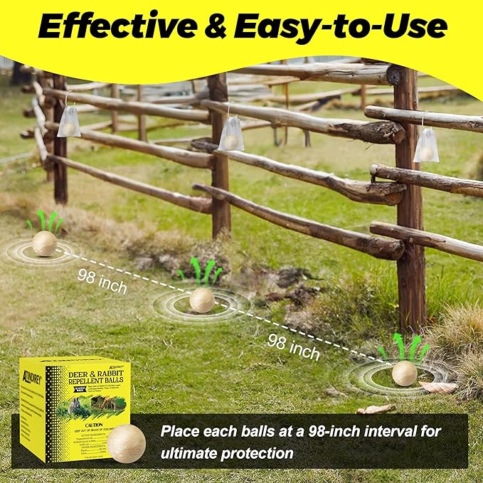 Deer & Rabbit Repellent Balls- Outdoor Animal Deterrent for Garden, Yard, Trees & Plants | Natural, Long-Lasting | Safe for Pets, Kids, Flowers & Vegetables (12PCS)