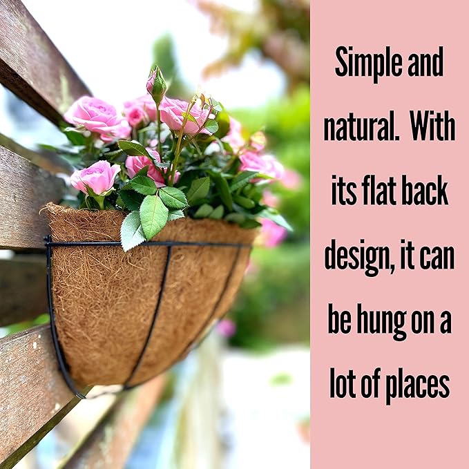 LaLaGreen Large Wall Flower Baskets, 4 Pack, 16 Inch Rail Planter for Outdoor Plants, Metal Wire Plants Holders with Coco Liner Outside Fence Balcony Garden Pots Railings Hanging Deck Porch Decor