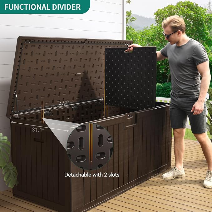 YITAHOME 260 Gallon Double-Wall Deck Box with Divider & Side Handles, Outdoor Large Storage for Patio Furniture Cushions, Garden Pool Accessories, Water Resistant & Lockable