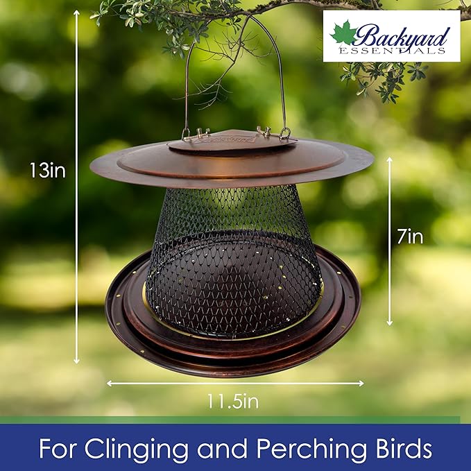 Copper Collapsible Mesh Feeder with Tray - Hanging Bird Feeder - Holds 12 Cups of Sunflower Seeds