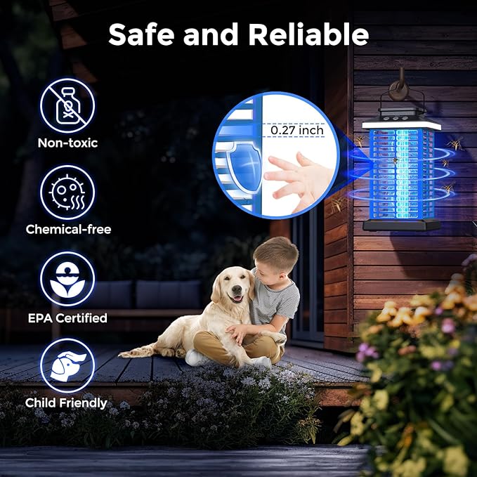 Bug Zapper Outdoor, Mosquito Zapper 2 in 1 Portable & Rechargeable Bug Zapper Outdoor with 5000mAh Battery & LED Night Light, 4000V Electric Fly Zapper for Outside,Patio,Backyard,Garden Blue