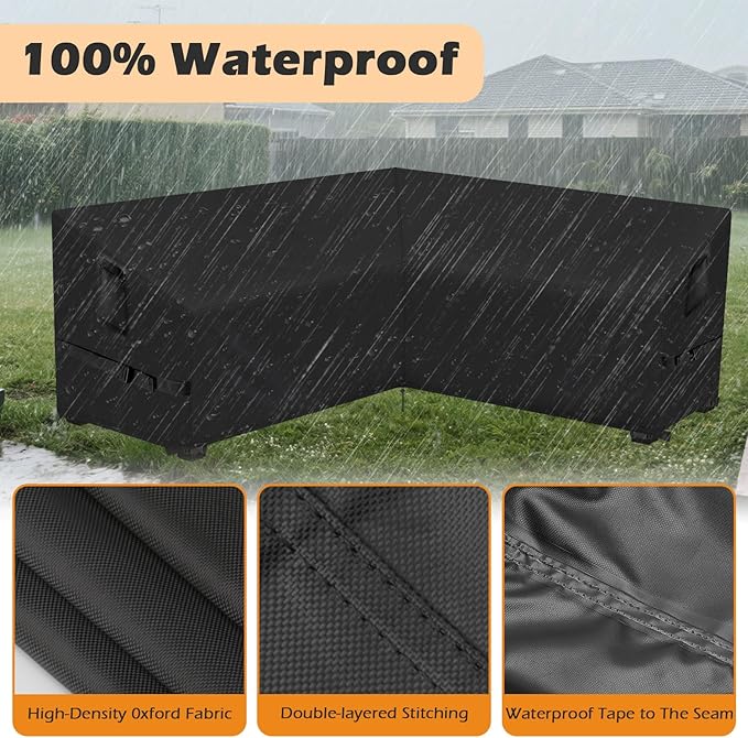 Outdoor V-Shaped Sectional Sofa Cover, 120" x 120" Waterproof Patio Couch Covers, Sectional Outdoor Furniture Covers for Winter, 120" L x 32" W x 30" H