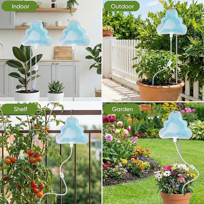 Zhengmy 12 Pcs 500ml Cloud Plant Self Watering Drip Water Bag with Flow Regulator, Automatic Plant Self Watering System with Drip Water IV Bag and Support Rod Stake for Potted Indoor Outdoor Waterer