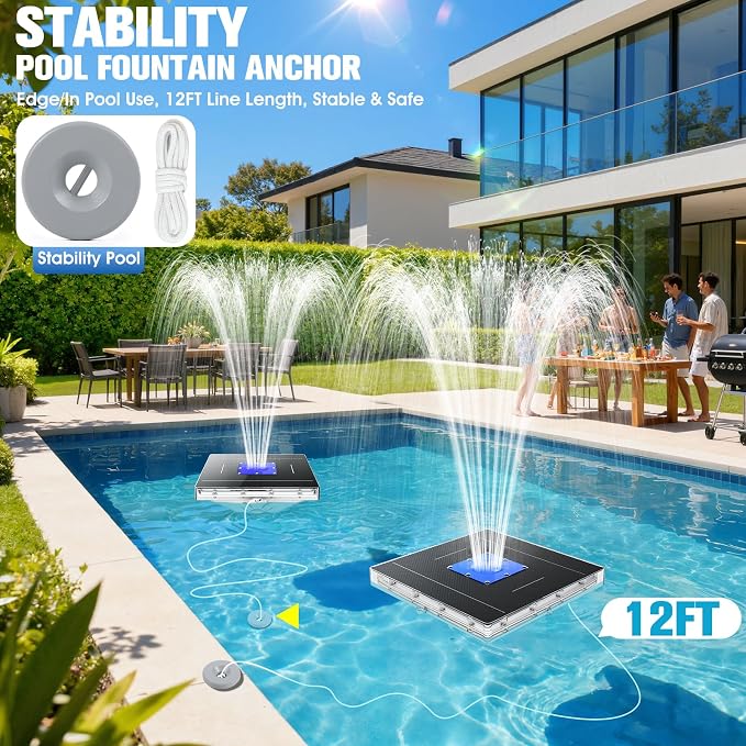 Patent Solar Fountain,Floating Solar Pool Fountain with 9 Lights&Anchor,Large Solar Powered Water Fountain for Above Ground Pool Fountain Pump, Waterproof Floating Fountain for Pool-Dark Blue