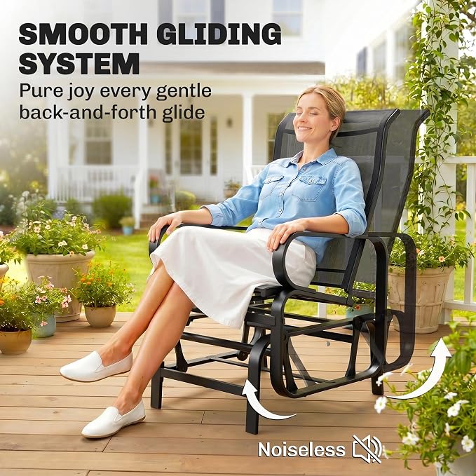 Outsunny Outdoor Glider Chair, Gliders for Outside Patio with Smooth Gliding Mechanism and Lightweight Construction for Backyard, Black