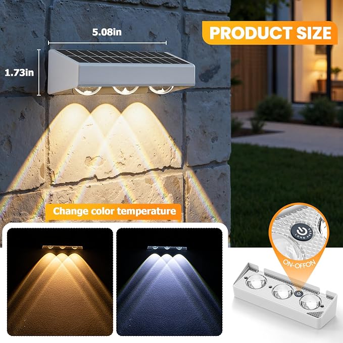 NIORSUN Solar Fence Lights, 12 Pack LED Outdoor Solar Deck Lights with Lenses, RGB Color, IP65 Waterproof, Solar Lights for Outside, Wall, Patio, Railing, Yard (White)