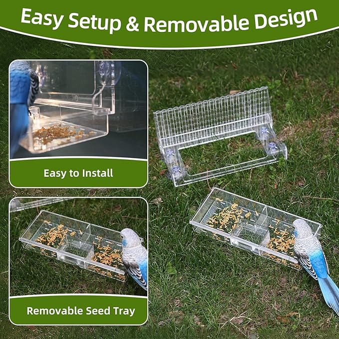 Window Bird Feeder with Strong Suction Cups – Flat-Tile Roof Acrylic Bird Feeder for Outdoors, Clear Viewing Box for Wild Birds & Cats, Easy-to-Clean, Large Capacity, Transparent Birdhouse Feeder