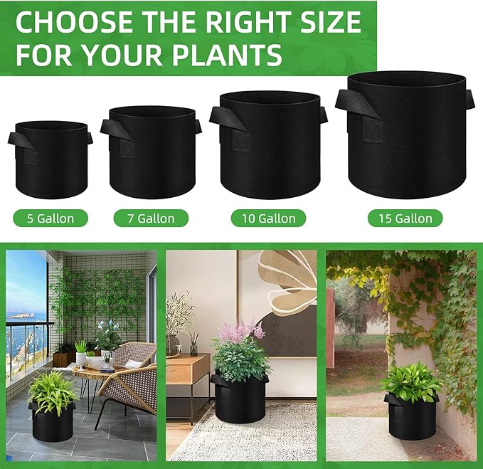 50 Pack 10 Gallon Plant Grow Bags, Breathable Felt Non-Woven Aeration Fabric Plant Grow Pots, Garden Planting Containers for Nursery Vegetable Flower Grow Bags with Handles (15.7x11.8inch)