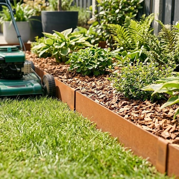 Worth Garden 6-Pack Pre-Rusted Cor-Ten Steel Landscape Edging - 40" L x 6" H Each (20ft Total) - No-Dig Hammer-in Heavy Duty 14-Gauge Metal Edging Border w/ 7 Clips & Gloves - Edge for Lawn Yard
