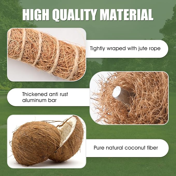 Moss Pole, 63 Inch Bendable Moss Pole for Plants Monstera, Moss Poles for Climbing Plants, Handmade Coco Coir Pole Plant Sticks Support Plant Stakes for Indoor Plants to Grow Upwards