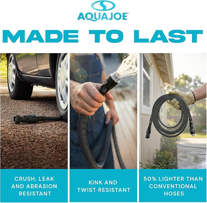 Aqua Joe FiberJacket Garden Hose, Lightweight and Kink-Resistant, Durable Fabric Hose with Metal Fittings, 600 PSI Max, 50' x 5/8" Diameter