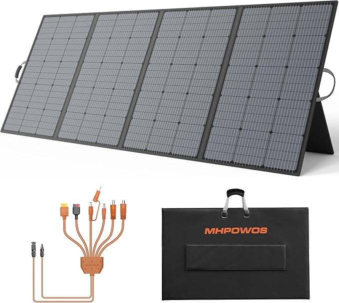 400W Portable Solar Panel, Lightweight Foldable Solar Panels Complete with an Adjustable Kickstand, IP67 Waterproof Solar Charger for Outdoor Camping, Portable Power Station, Motorhome, RV