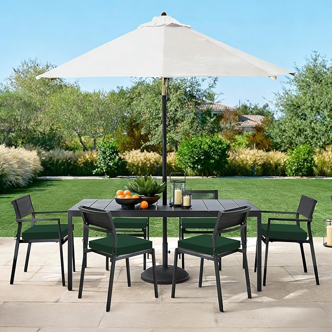 Basic Beyond Outdoor Chair Cushions Set of 6, Square Corner Outdoor Cushions for Patio Furniture, Water Resistant Patio Chair Cushions with 2 Ties, 18.5x16x3, Forest Green