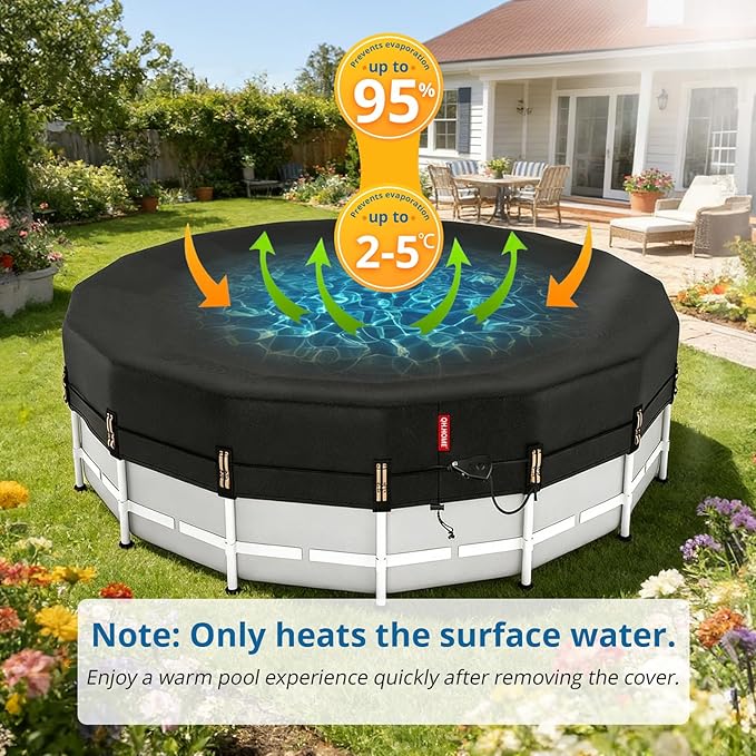 QH.HOME 28ft Round Pool Cover,[Ultimate Windproof & Tear-Resistant Fabric],Snug Fit with Patented Ratchet & Weight Rings,Solar Pool Cover for Above Ground Pools, Blocks Leaves &Waterproof