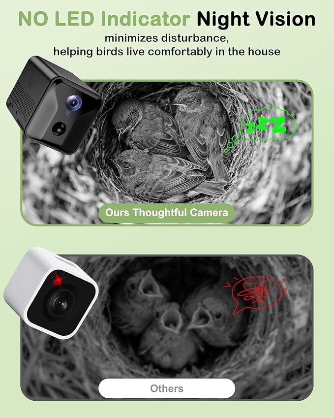 Bird House with Camera,2K HD No-Glow Night Vision,Isolated Camera Bay & 3 Entry Panels,Motion Alerts, Solar Powered Bird Nest Box for Backyard Bird Watching