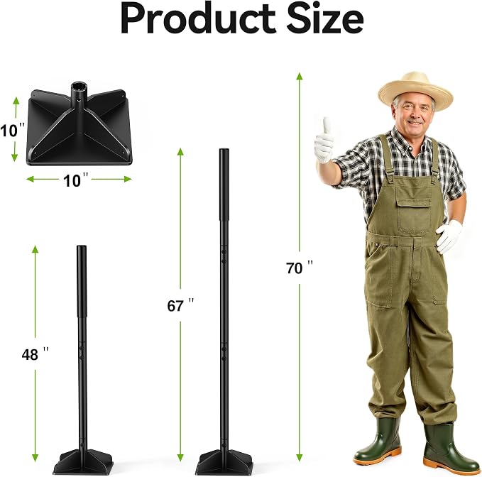 Heavy Duty Steel Tamper, 48" Handle Tamper with Comfortable Rubber Grip, 10×10" Garden Tamper Tool for Soil, Gravel, Asphalt & Lawn
