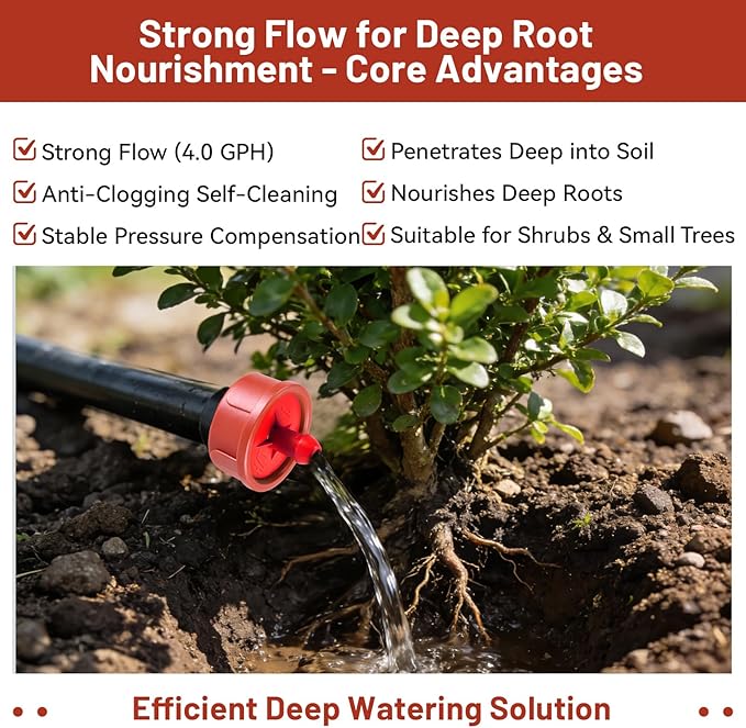 50 PCS 4 GPH Pressure Compensating Drip Irrigation Spot Dripper, Max Flow Drip Irrigation Emitters Heads for Dry Soil Thirsty Plants, Irrigation Drippers Parts for Arid Area Outdoor Irrigation