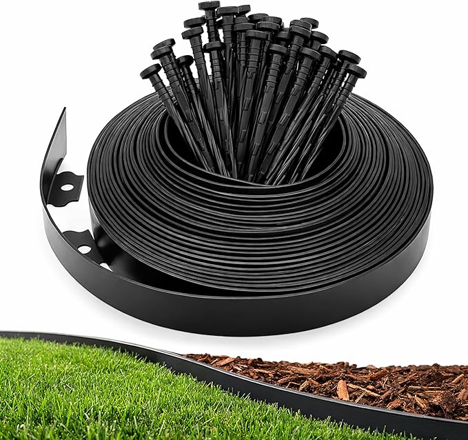 Gardzen 1.5" x 20' Landscape Edging Kit, Garden Edging Coil Comes with 24 Pcs Spikes, No Dig Lawn Border Design