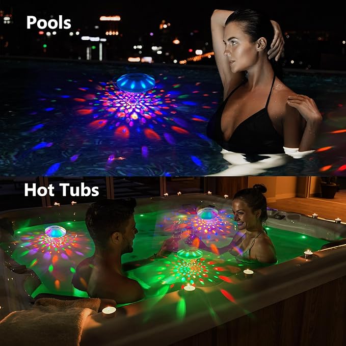 Rechargeable Floating Pool Lights (4 Pack) - Pool Light with Vibrant RGB Colors, IP68 Waterproof Floating Lights, Upper and Lower Color Changing Led Lights for Pools, Hot Tubs and Party
