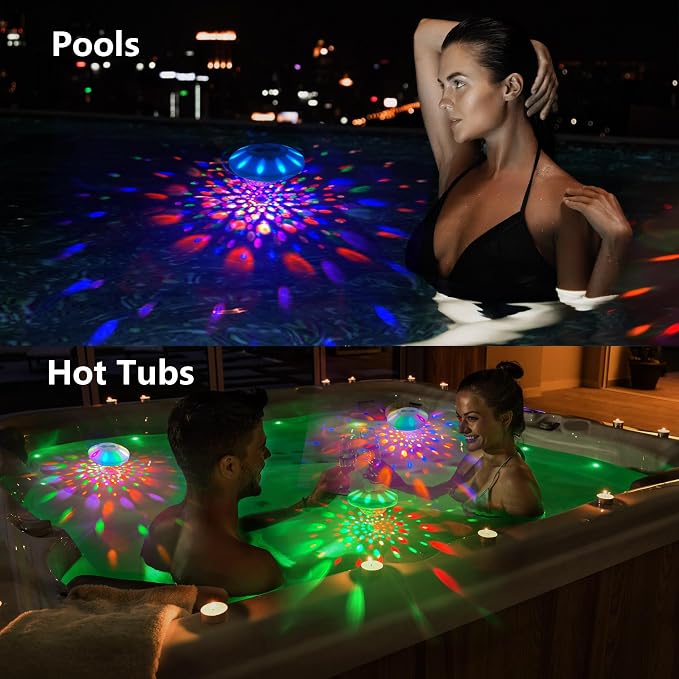 Rechargeable Floating Pool Lights (2 Pack) - Pool Light that Float with Vibrant RGB Colors, IP68 Waterproof Pool Lights, Upper and Lower Color Changing Floating Led Lights for Pond, Bathtub and Party