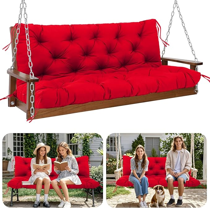 Premium 5" Thick Waterproof Porch Swing Cushions Sturdy Durable 3 Seat Replacement Outdoor Swing Cushions with Backrest&Ties Bench Cushion for Outdoor Furniture Backyard Patio Garden