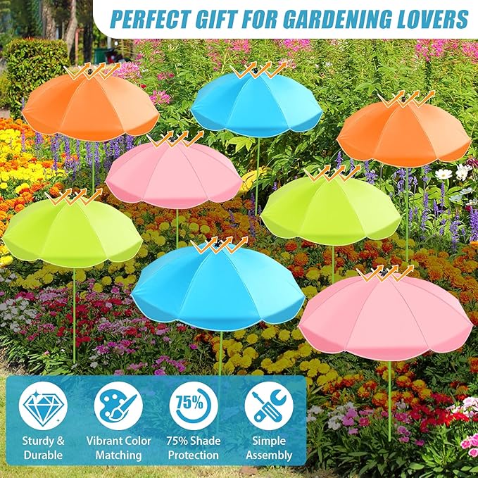 Axcoix 8 Pack Upgraded Plant Umbrellas for Outdoor Plants, 26" Larger Garden Plant Umbrella Shade with Adjustable Angle, 43.4" Higher Sun Shade for Plants, Potted Plant, Garden Beds
