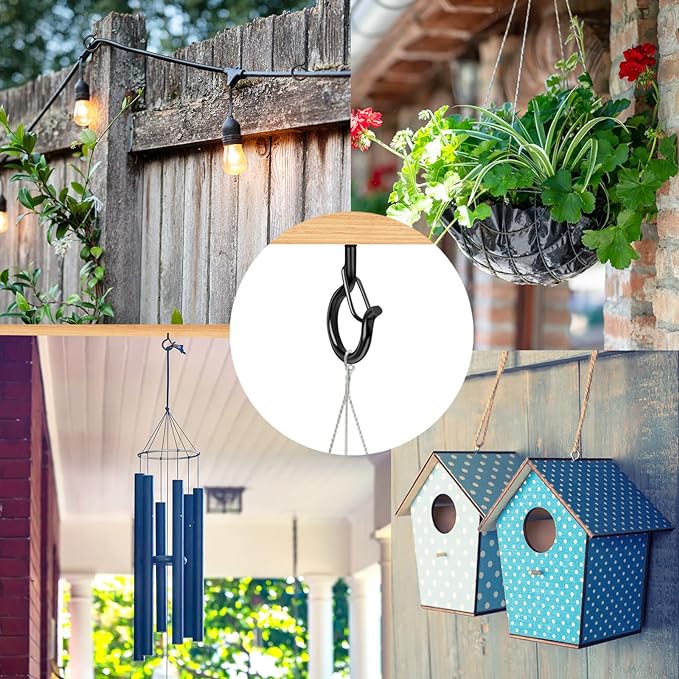 Q Hanger 35 Pcs Screw-in Hooks for Outdoor String Lights, Swivel Hanging Basket Patio Light Hooks with Safe Buckle Screw in Planter Eye Hooks for Wall Ceiling