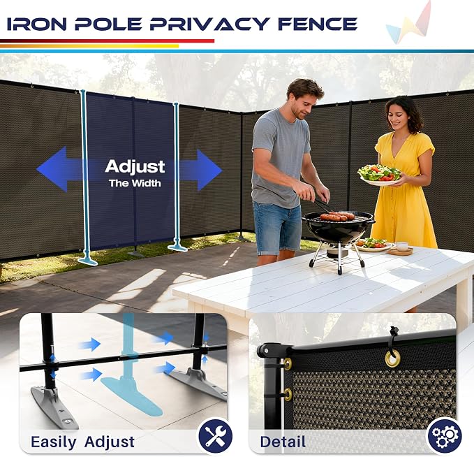 Windscreen4less Outdoor Privacy Fence Screen, 5'x146' Freestanding Privacy Fencing Set with Iron Poles and Ground Spikes, UV Resistant Mesh Cover Garden Pet Fencing for Backyard Patio Pool, Brown