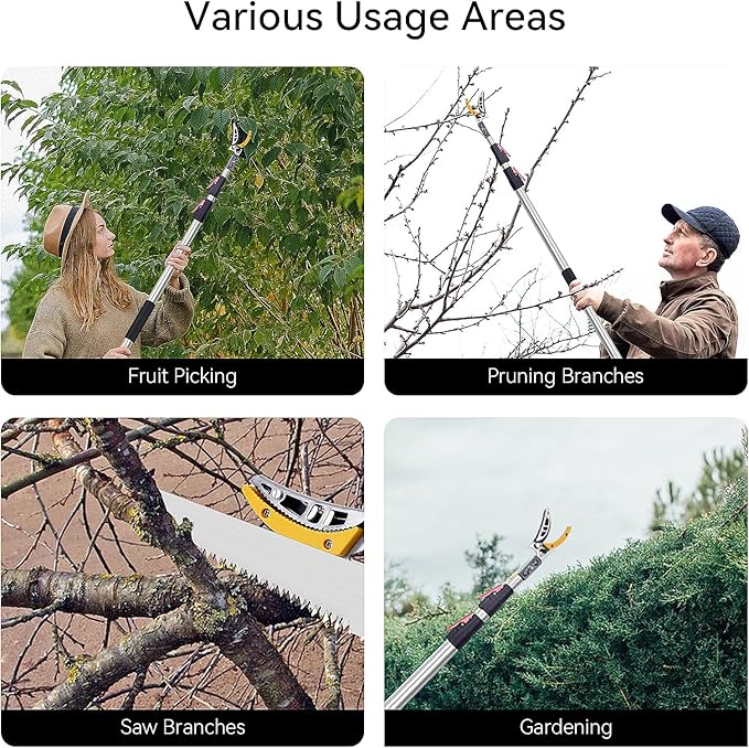 FLORA GUARD Extendable Tree Pruner 4.6-10ft, Telescoping Pole Pruner & Pole Saw with Cut & Hold Fruit Picker, Lightweight Long Reach Branch Trimmer for High Trees