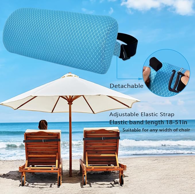 REEZEIVI 1Pack Headrest Pillow for Patio Chaise Lounge,Chaise Lounge Pillows Outdoor 3D air mesh with Elastic Band,Quick Drying and Washable Spa Pillow for Recliner,Beach Chair,Office Chair Blue