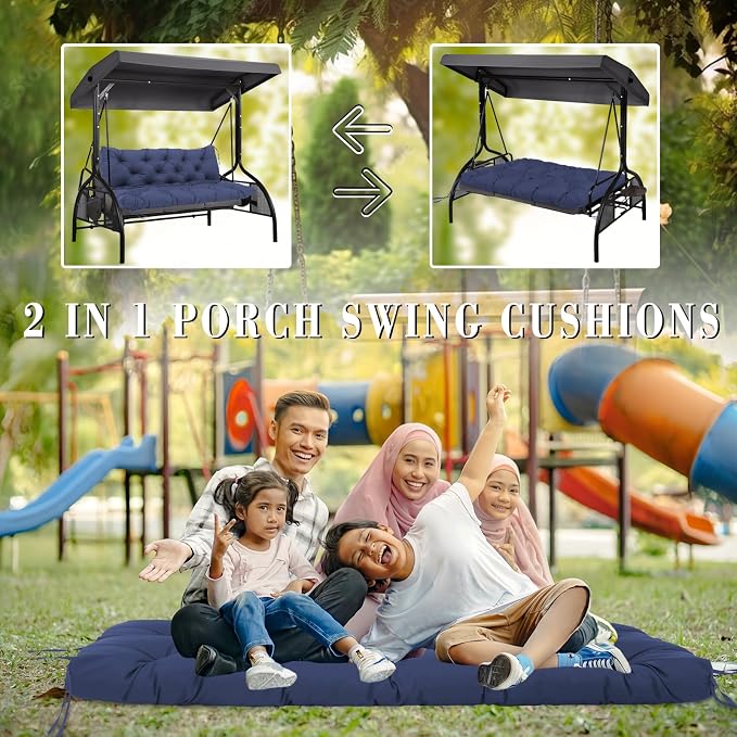 Replacement Cushions for Outdoor Furniture 48 Inch Waterproof Porch Swing Cushions 2 Seater with Backrest Extra 5" Thicken Durable Patio Long Bench Cushions(Navy Blue 48×40×5inch)