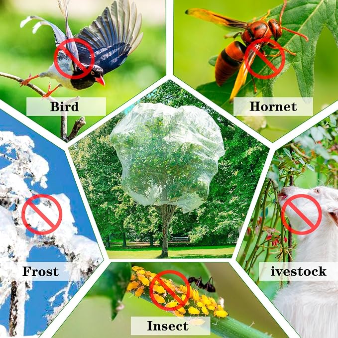 2Pcs Large Bird Barrier Netting Mesh, 7.9 * 6 FT Garden Netting with Zipper and Drawcord, Fruit Tree Covers to Protect Fruit from for Fruit Trees
