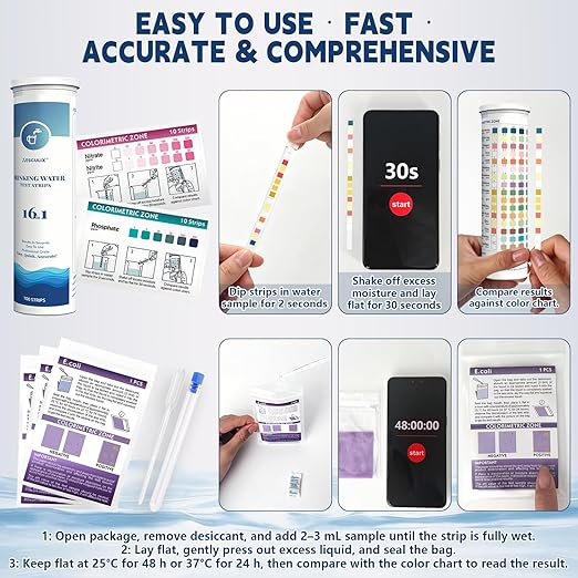 20 in 1 Water Tester for Drinking Water, Well Water Testing Kit, Suitable for Household Tap Water, Natural Water Quality Testing, Can Detect Water Hardness, Chlorine, Lead, Ph, Etc. (123 Test Strips)