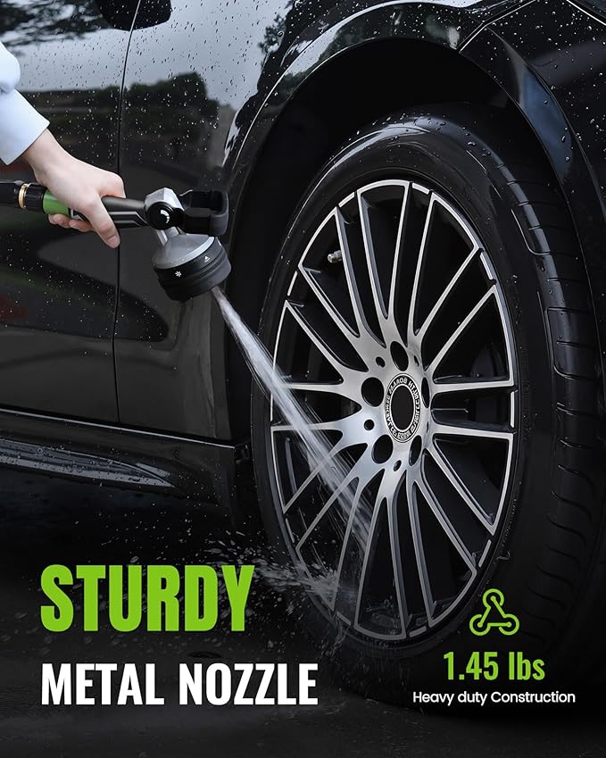 RAINPOINT Heavy Duty Fireman's Hose Nozzle, 7 Modes Water Hose Nozzle with Adjustable Flow Control, Ergonomic Grip for Garden Watering, Car Washing, Pet Bathing & Outdoor Cleaning