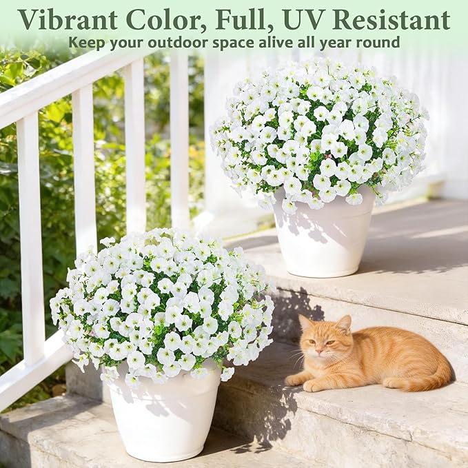 Yastouay Artificial Flowers for Outdoors, 26 Bundles Fake Outdoor Flowers, UV Resistant Artificial Plants & Flowers for Decoration, White Realistic Morning Glory for Outdoor Porch Garden Decoration