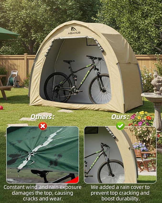 Abahub Portable Bike Storage Shed Tent, Outdoor Silver-Coated Bicycle Shelter with Rain Cover, PU4000 Waterproof 210D Oxford Fabric