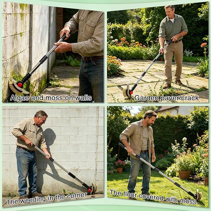 3 in 1 Crack Weeder Tool Long Handle | Heavy Duty Weed Puller, Stainless Steel Crevice Weeding Tool, Moss Scraper, For Driveway, Patio, Pavers, Sidewalk