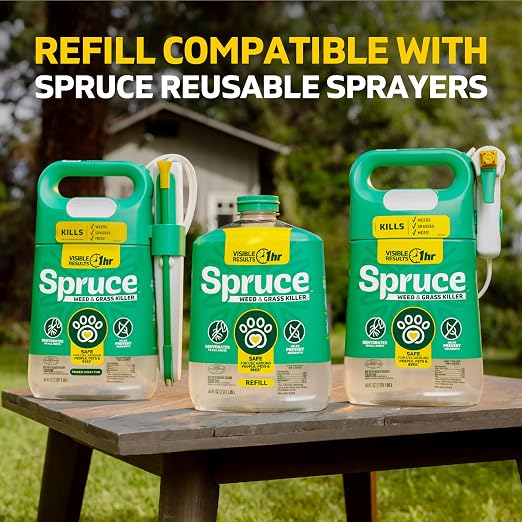 Spruce Weed Killer Refill - Versatile Weed & Grass Killer₃ for Flower Beds, Driveways & Mulch Beds - No Pour, No Mix, No Mess Refill - Kills Dandelions, Crabgrass & More (64 Oz)
