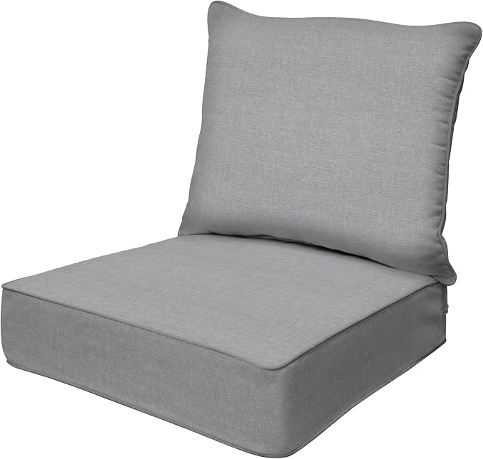 Honeycomb Outdoor Heritage Deep Seat, 24 x 23, Textured Solid Platinum Grey Chair Cushion with Removable Cover, for Patio Furniture