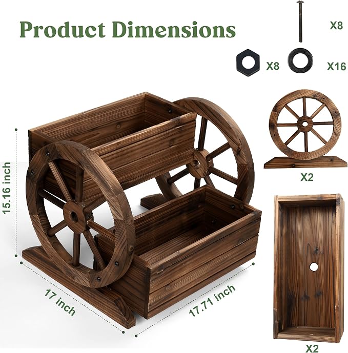 OIPRTGFJ Wooden Wagon Planter Box, Garden Planter with Wheels,Decorative Planter for Flowers Herbs Vegetables for Indoor & Outdoor Décor, Flower Cart for Patio Garden Balcony
