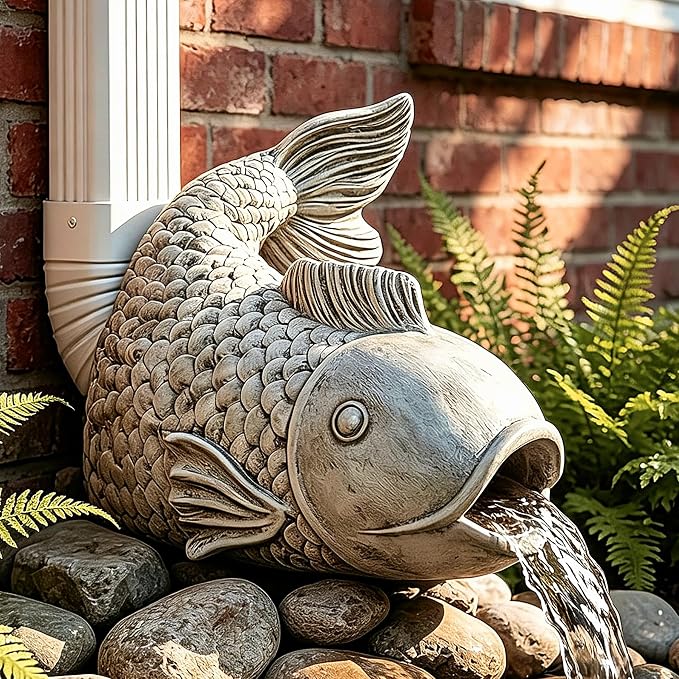 Teaeeno Fish Gutter Downspout Extension Decoration,3''x4'' Downspout Extender Diverter Splash Block Sculpture Outdoor Decor,Animal Resin Statue Ornaments, for Garden,Terrace,Lawn,Yard