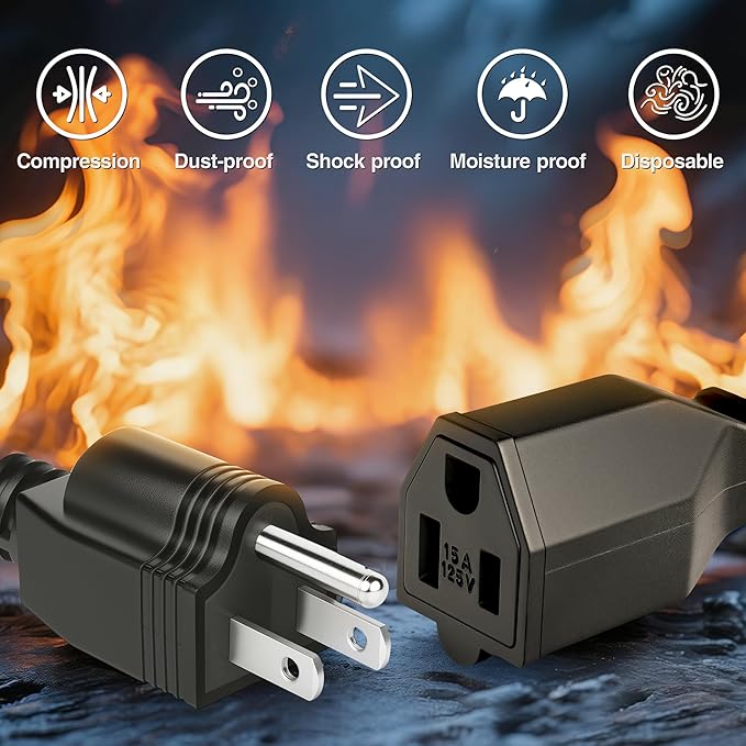 NEMA 5-15P Electrical Replacement Plugs End, Extension Cord Ends 125V 15A 2Pole 3Wire Female Plug，Ground Neutral Generator Plugs, 3 Prong Power Replacement Plug, 4-Pack